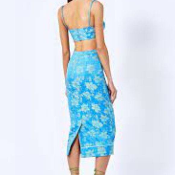 Alexis Blue and Green Floral Midi Skirt - Picture 4 of 10